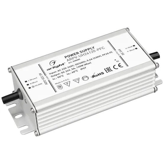 Фото #1 товара Блок питания ARPV-UH24120-PFC (24V, 5.0A, 120W) (Arlight, IP67 Металл, 7 лет)