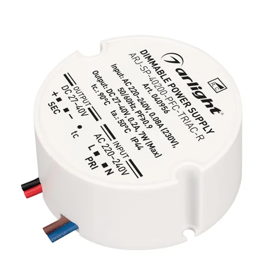 Фото товара Блок питания ARJ-SP-40200-PFC-TRIAC-R (7W, 27-40V, 200mA) (Arlight, IP44 Пластик, 5 лет)