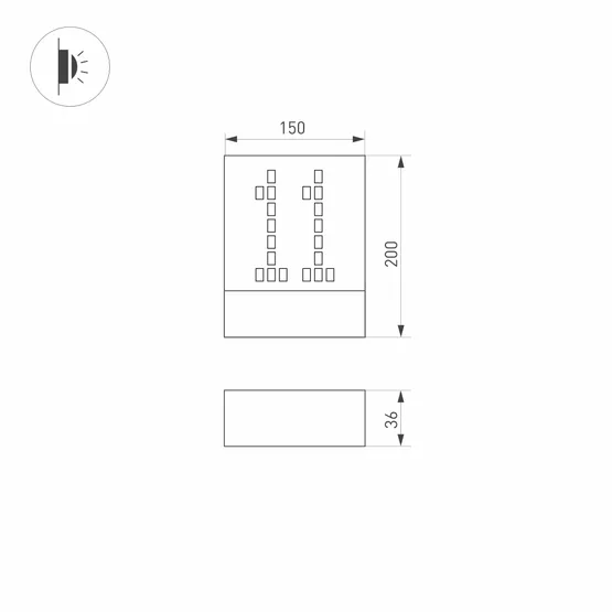 Фото #6 товара Светильник LGD-SIGN-WALL-S150x200-3W Warm3000 (GR, 148 deg, 230V) (Arlight, IP54 Металл, 3 года)