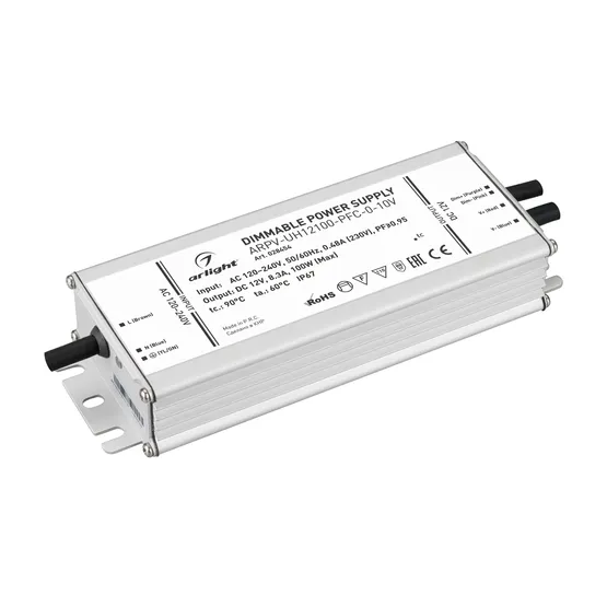 Фото товара Блок питания ARPV-UH12100-PFC-0-10V (12V, 8.3A, 100W) (Arlight, IP67 Металл, 7 лет)