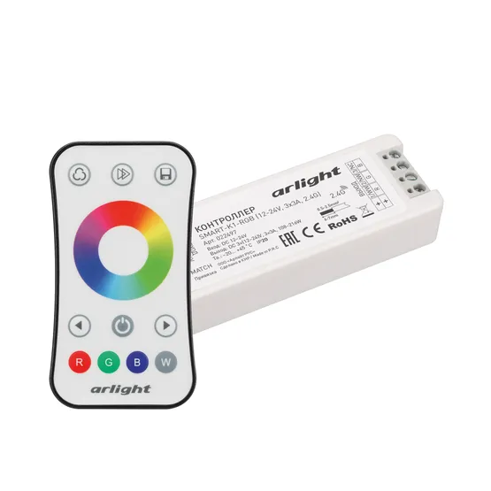 Фото товара Контроллер SMART-RGB-SET-RING (12-24V, 3x3A, ПДУ 2.4G) (Arlight, IP20 Пластик, 5 лет)