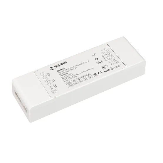 Фото товара INTELLIGENT ARLIGHT Диммер SMART-PWM-105-72-RGB-MIX-PD-SUF (12-48V, 5x6A, ZB, 2.4G) (IARL, IP20 Пластик, 5 лет)