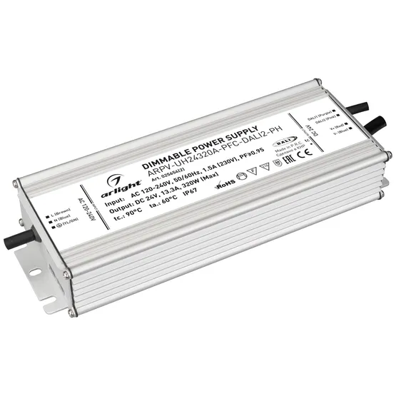 Фото товара Блок питания ARPV-UH24320A-PFC-DALI2-PH (24V, 13.3A, 320W) (Arlight, IP67 Металл, 7 лет)