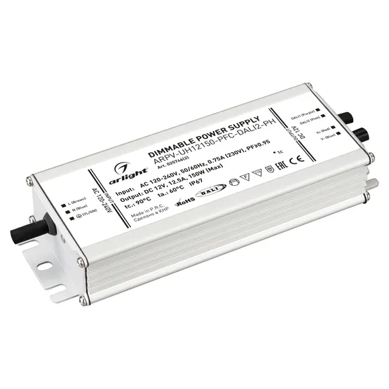 Фото товара Блок питания ARPV-UH12150-PFC-DALI2-PH (12V, 12.5A, 150W) (Arlight, IP67 Металл, 7 лет)