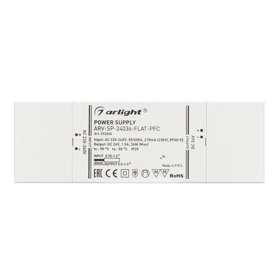 Фото #2 товара Блок питания ARV-SP-24036-FLAT-PFC (24V, 1.5A, 36W) (Arlight, IP20 Пластик, 5 лет)