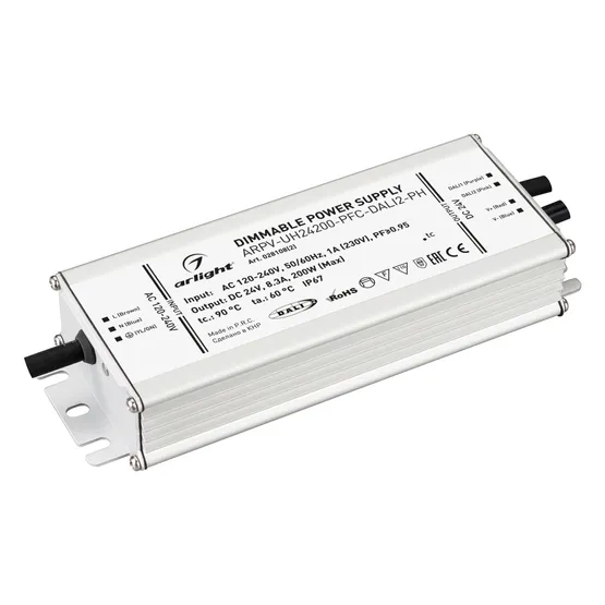 Фото товара Блок питания ARPV-UH24200-PFC-DALI2-PH (24V, 8.3A, 200W) (Arlight, IP67 Металл, 7 лет)