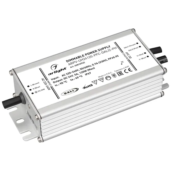 Фото товара Блок питания ARPV-UH24120-PFC-DALI2-PH (24V, 5.0A, 120W) (Arlight, IP67 Металл, 7 лет)