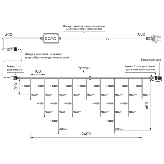 Фото #4 товара Светодиодная гирлянда ARD-EDGE-CLASSIC-2400x600-BLACK-88LED-PULSE White (230V, 6W) (Ardecoled, IP65)