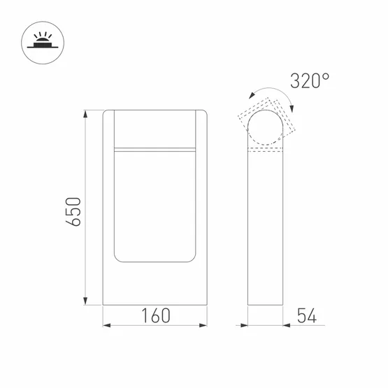 Фото #4 товара Светильник LGD-Path-Frame-Rotary-H650G-6W Warm White (Arlight, IP54 Металл, 1 год)