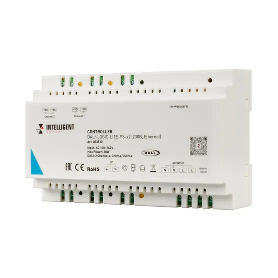 Фото товара INTELLIGENT ARLIGHT Контроллер DALI-LOGIC-LITE-PS-x2 (230B, Ethernet) (IARL, IP20 Пластик, 2 года)