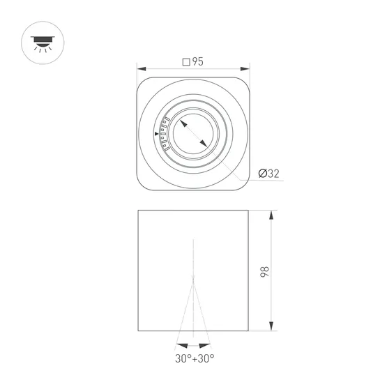 Фото #2 товара Светильник SP-ACENTO-S95x95-10W Warm3000 (BK, 20-45 deg, 230V) (Arlight, IP20 Металл, 5 лет)